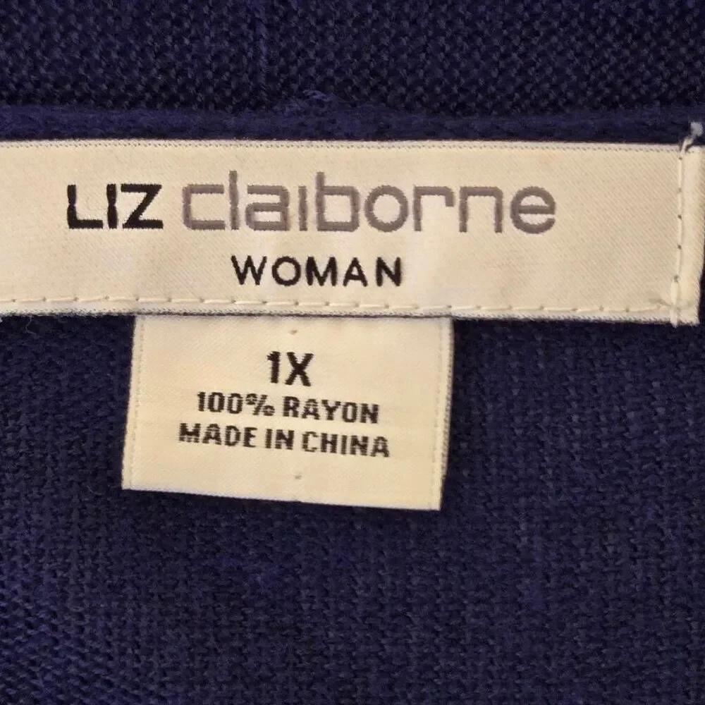 Liz Claiborne Woman Plus Size Open Front Lightweight Cardigan Navy Blue 1X